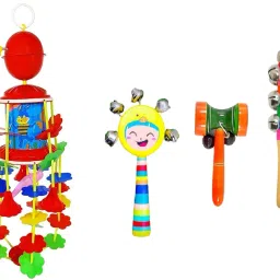 Jhoomer Merry Go Round Hanging Toy for New Born Baby /Wooden 3 Pcs Combo Rattle-picture-17