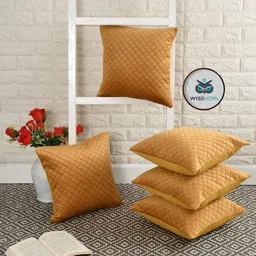 WISE HOME Gold-Toned Set of 5 Checked Velvet Rectangle Cushion Covers-image-25