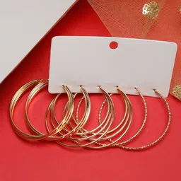 YouBella Set Of 3 Gold-Plated Contemporary Hoops Earrings-12