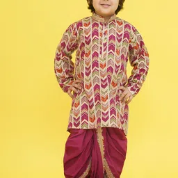 Aj DEZInES Boys Chevron Printed Long Sleeves Pure Cotton Kurta With Dhoti Pants-image-61