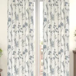 Aura White & Grey Set of 2 Floral Door Curtain-image-80