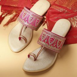V-WALK Women Ethnic Embroidered One Toe Flats-image-81