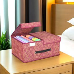 Kuber Industries Maroon & White 6 Pieces Foldable Double Lid Multi-Utility Organisers image 1