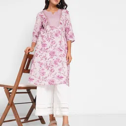 RANGMANCH BY PANTALOONS Women Floral Printed Festive Pure Cotton Straight Kurta-picture-18