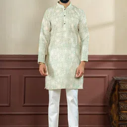 PulseIQ Men Lime Green Linen Kurta Sets-picture-36