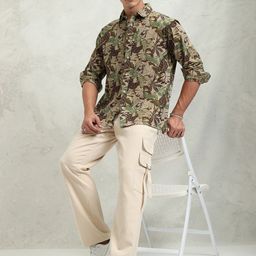 HIGHLANDER Men Cutaway Collar Floral Printed Cotton Oversized Casual Shirt-image-8
