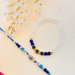 TANAIRA Artificial Stnes Studded & Beaded Evil Eye Bhaiya Bhabhi Rakhis With Roli Chawal-image-5