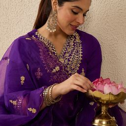 Indo Era Ethnic Motifs Embroidered Thread Work Straight Kurta With Trousers & Dupatta-picture-45