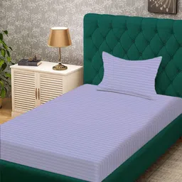 KLOTTHE Lavender Striped 300 TC Single Bedsheet with 1 Pillow Cover-picture-24