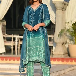 LeeliPeeri Designer Bandhani Printed Thread Work Straight Kurta with Trouser & Dupatta-11