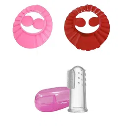 Kalra Magic 3-Pcs Pink & Red Bathing Cap & Finger Brush-picture-6