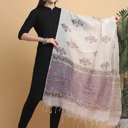 LOOM LEGACY Floral Printed Chanderi Dupatta-0
