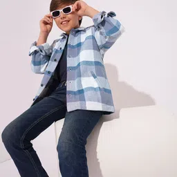 Jack & Jones Junior Boys Spread Collar Windowpane Checked Cotton Casual Shirt-image-75