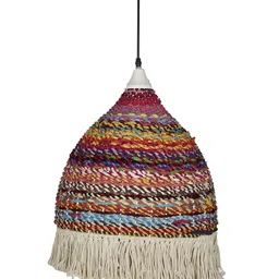 Fos Lighting Red & Yellow Printed Repurposed Fabric & Macrame Dome Pendant Ceiling Lamp image 3