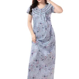 Soulemo Women Floral Printed Pure Cotton Maxi Nightdress-picture-4