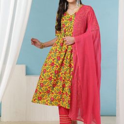 SAK JAIPUR Women Floral Printed Regular Pure Cotton Kurta with Trousers & With Dupatta-picture-26