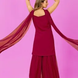PARROT CREATION Embroidered Straight Sequinned Georgette Kurti With Sharara And Dupatta image 3