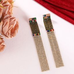 StyleCast Gold-Plated Rhinestone Studded Contemporary Tasselled Drop Earrings-image-85