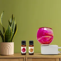 PEEPALCOMM 3Pc Peach-Colored Marble-Printed Electric Aroma Oil Diffuser With Scented Oils image 5
