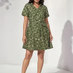 DressBerry Women Floral Printed Belted Fit and Flare Above Knee Dress-image-57