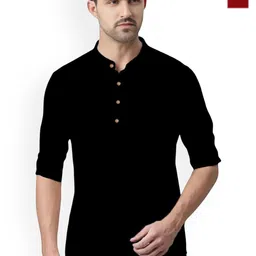 univibe Selection Of 2 Band Collar Rolled-Up Sleeves Slim Fit Pure Cotton Kurtas-image-63