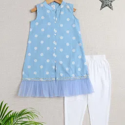 The Magic Wand Girls Polka Dots Printed Mandarin Collar Pure Cotton Kurta & Trouser-image-69