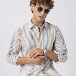 HERE&NOW Slim Fit Multi Striped Seersucker Casual Shirt-image-93