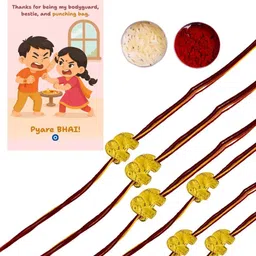 Anouk Set Of 6 Quirky Rakhi With Cute Card, Roli & Chawal image 2