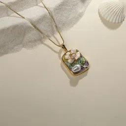 Cierra 18KT Gold-Plated Pearls Beaded Square Shaped Pendant With Chain-image-53