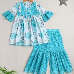 The Magic Wand Girls Floral Printed Empire A-Line Pure Cotton Kurta With Sharara-image-64