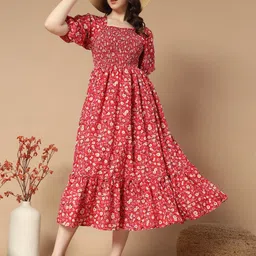 Raiyani Fashion Floral Print Puff Sleeve Fit & Flare Midi Dress-picture-13