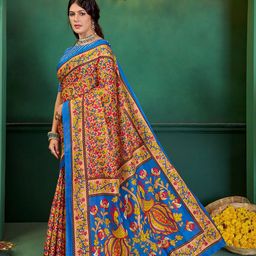 Munir Kalamkari Printed Pure Cotton Block Print Saree image 4