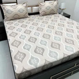 Pure Decor Brown & White Ethnic Motifs 400 TC Queen Bedsheet with 2 Pillow Covers-picture-43