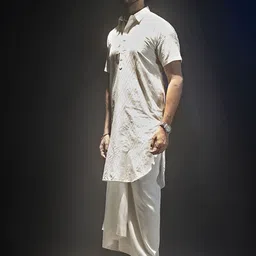 VASTRAMAY Geometric Embroidered Sequinned Shirt Collar Straight Kurta With Mundu-image-79