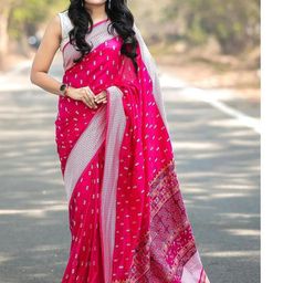 CaniBani Pink Cotton Blend Banarasi Sarees-image-43