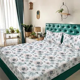 KLOTTHE White & Grey Floral 300 TC King Bedsheet with 2 Pillow Covers-image-88