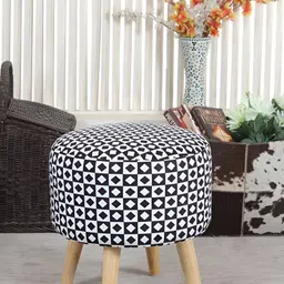 Shadowkart Black & White Wooden Mudda Pouffe Ottoman-image-72