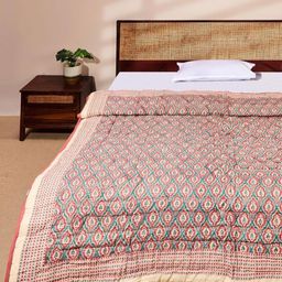 Fabindia Blue & Red Floral AC Room Single Bed Quilt-image-12