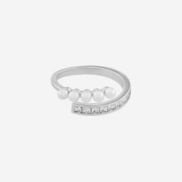Kushal's Fashion Jewellery Rhodium-Plated Zircon Studded & Pearls Beaded Finger Ring-picture-5
