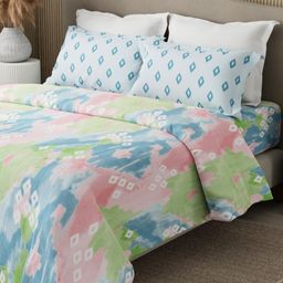 Boutique Living India Green & Blue Geometric 152 TC Queen Bedsheet with 2 Pillow Covers-image-73
