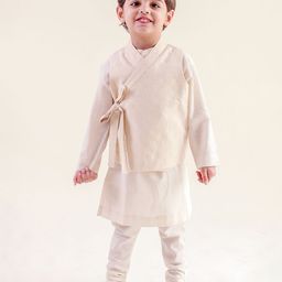 Tiber Taber Boys Band Collar Pure Cotton Maharajah Kurta With Churidar & Jacket-image-23