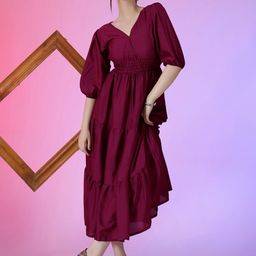 Raiyani Enterprise V-Neck Puff Sleeves Tiered Maxi Dress-picture-43