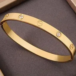 AGARWALPRODUCT Unisex Gold-Plated Stainless Steel Artificial Stones Studded Kada Bracelet-15