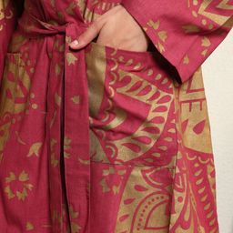 HANDICRAFT PALACE Red Printed Bath Robe With Loop Belt image 4