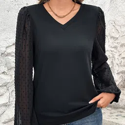 Outzidr Women Solid V-Neck Cotton Top-picture-41