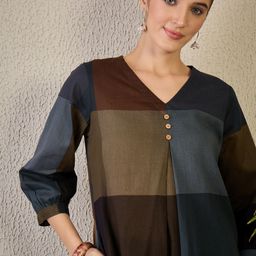 Indo Era Adults-Women Colourblocked A-Line Kurta with Trousers-picture-48