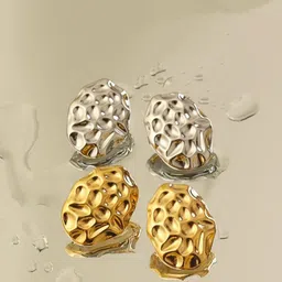 V FASHION JEWELLERY Set Of 2 Stainless Steel Gold-Plated Oval Shaped Studs-picture-31