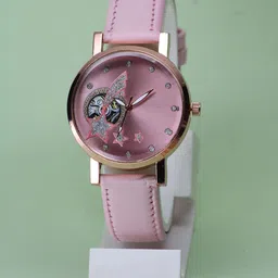 VIRAKTI Women Brass Printed Dial & Leather Straps Analogue Watch F-69-LITE PINK-G-image-15