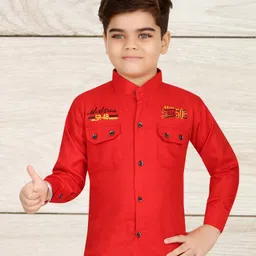 FASHION GRAB Boys Classic Regular Fit Band Collar Solid Cotton Casual Shirt-image-84