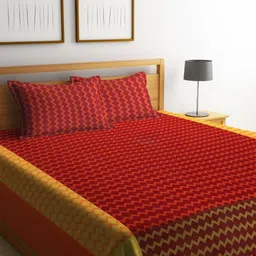 Myntra Elegant Homes Red & Yellow Woven Design Jacquard Cotton Double King Bed Cover-4